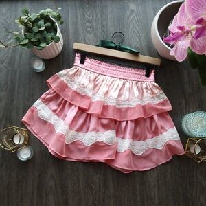LoveShackFancy Satin Ruffle Mini Skirt, Tea Rose Pink 🌹